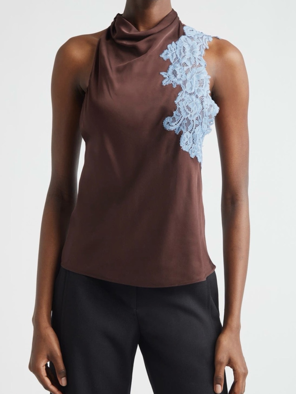 A.L.C. Brown Halter Camisole with Light Blue Lace Accent